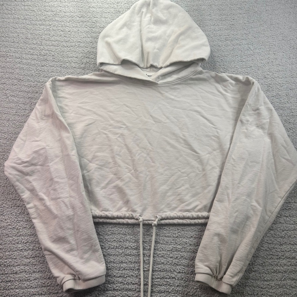 Vernacular Cropped Hoodie Drawstring Gray Small Streetwear Minimalist Y2K Basic